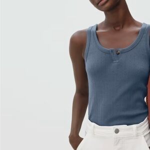 Everlane Organic Cotton Pointelle Tank in Blue Grey size S